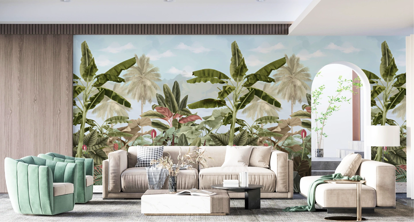 Tropical Home with stunning wallpaper